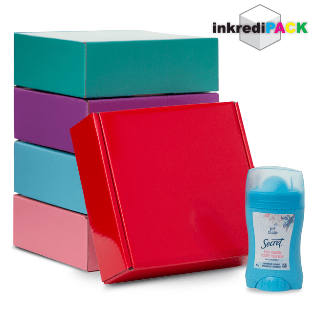 InkrediPack™ Easy Fold Corrugated Glossy Red Finish Gift Box, Shipping Box and Mailer Boxes - 6"L X 6"W X 2"H - 100 Pack