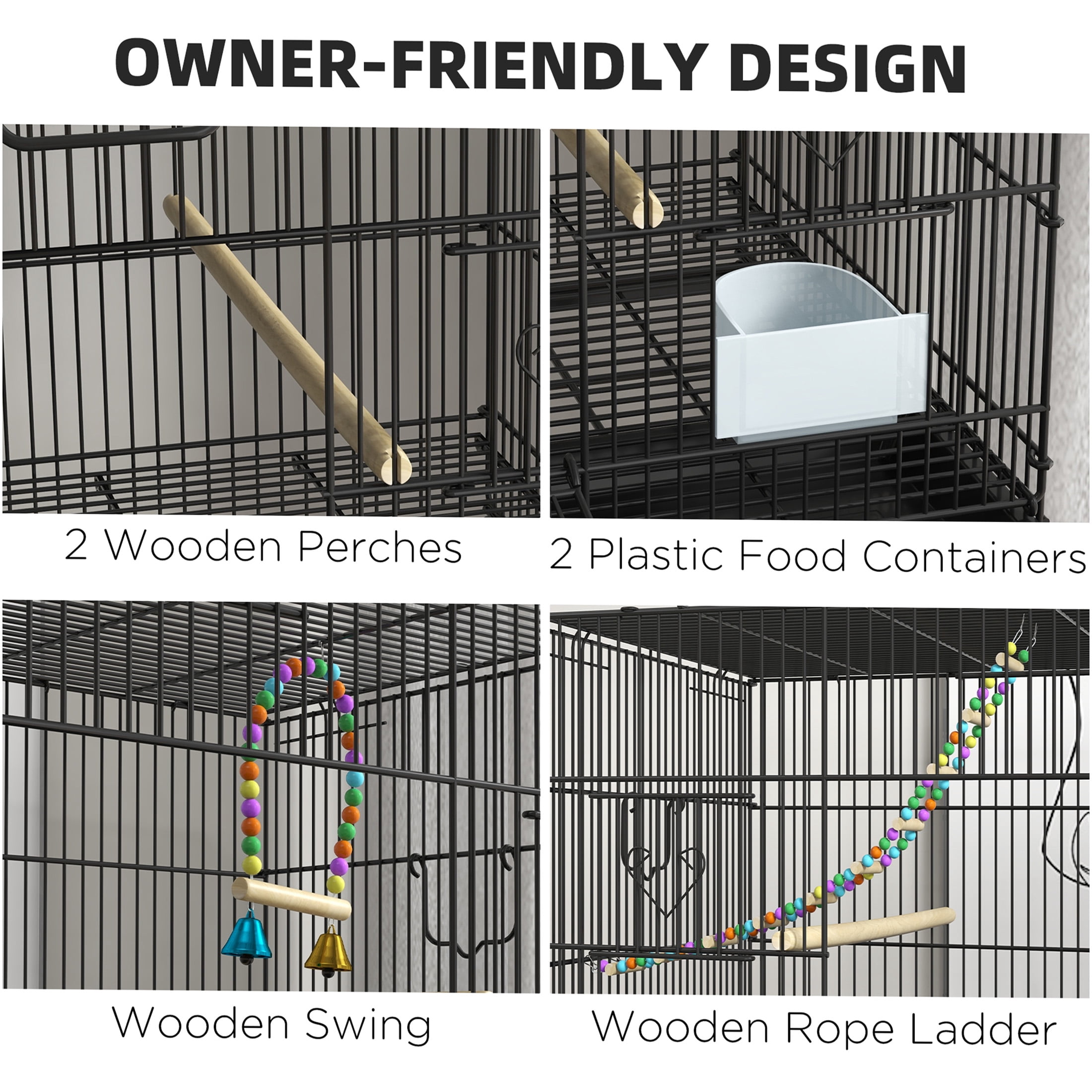 JERFIT 64.5" Double Stack Bird Cage with Stand on Wheels, Black Steel Aviary for Small Birds, Finches, Budgies, Parakeets