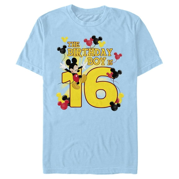 Men's Mickey & Friends The Birthday Boy Is 16  Graphic Tee Light Blue 2X Large