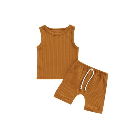 

Gupgi Newborn Baby Boy Girl Casual Shorts Set Ribbed Sleeveless Vest Tops Drawstring Shorts Pants Outfit