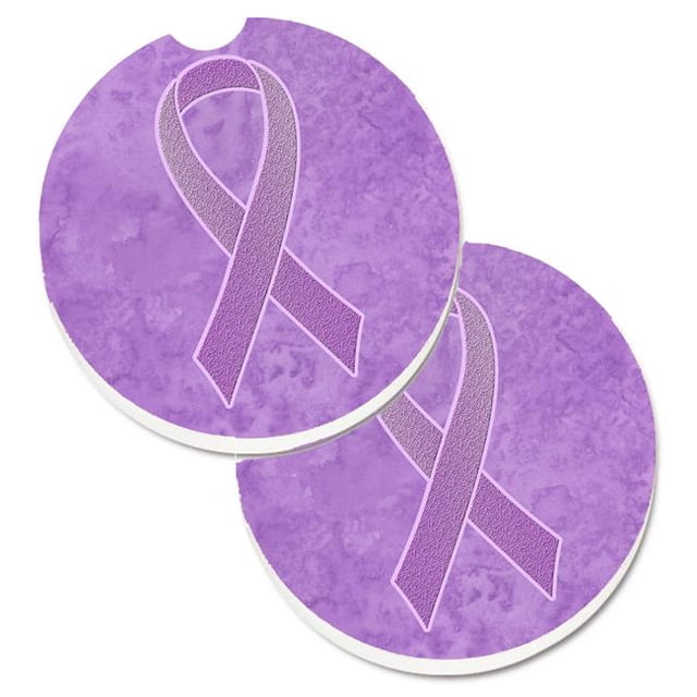 Lavender Ribbon for All Cancer Awareness Set of 2 Cup Holder Car Coaster