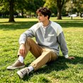 thumbnail image 5 of GrmtClth Sweatshirt Waffle Henley Color Block Long Sleeve Pullover Tops Mens Light Daily Streetwear Outfit Gray XL, 5 of 5
