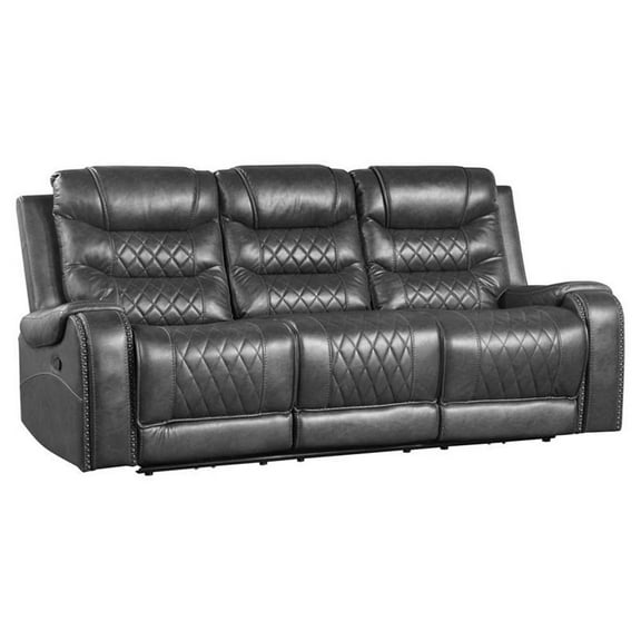 Pemberly Row Double Reclining Sofa with Drop-Down Cup Holders in Gray
