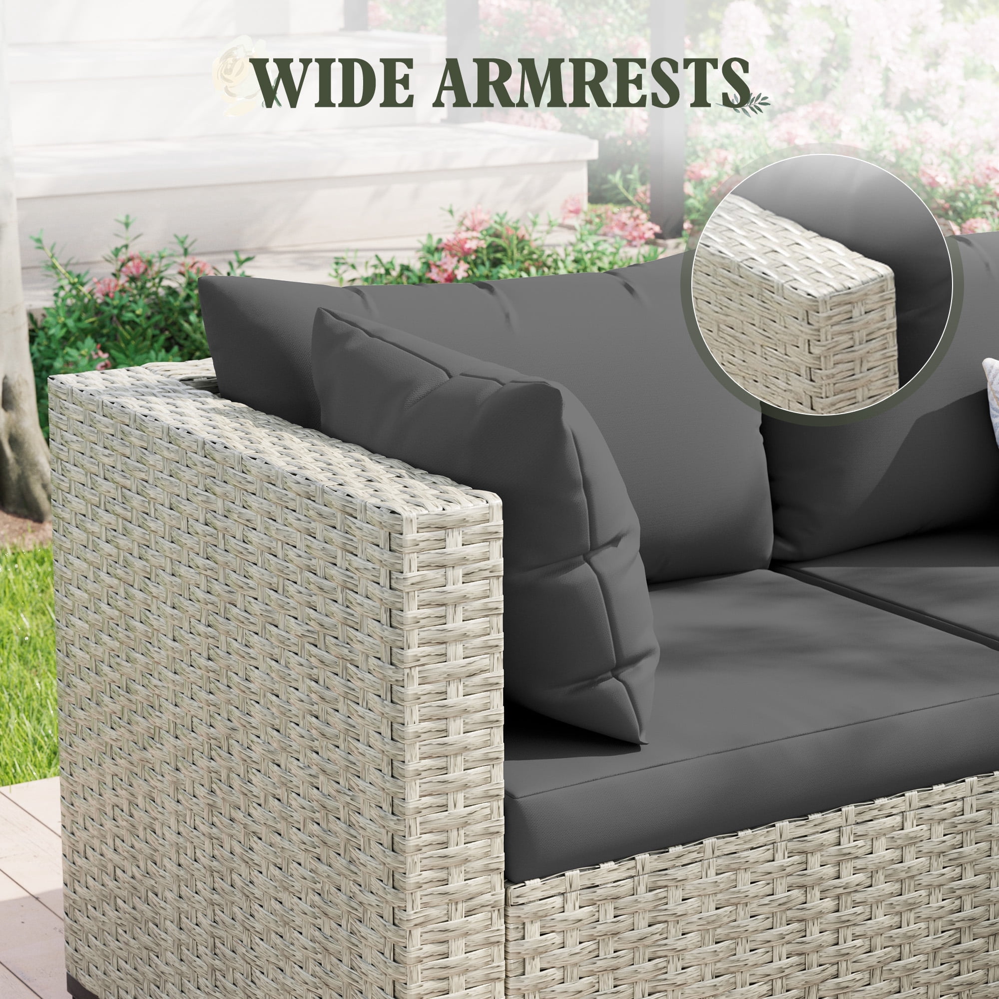 MRUAKA Outdoor Patio Furniture Set, 10-Piece Modular Sectional Sofa With Gas stove, PE Wicker Outdoor Conversation Set for Patio, Garden, Backyard, Gray