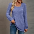 thumbnail image 3 of Mujer Camiseta De Manga Larga Puff Manga Casual Suelta Color Puro Moda Transpirable Sudadera Femenina Azul S, 3 of 6