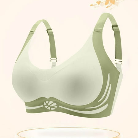 Wireless Bras Plus Size  Xunlbb Women Fashion Seamless Contrast Sponge Underwear Soft Support Comfortable Breathable Fixed Cup Bra(Green L)