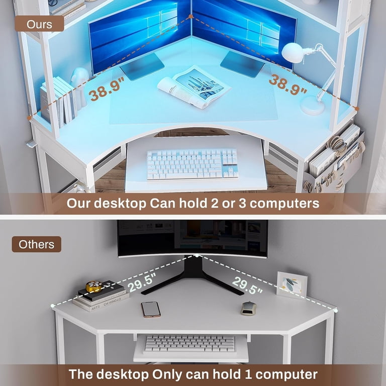 SEDETA Corner Gaming Desk With LED Lights & Hutch - 38.9" L-Shaped Computer Desk, Keyboard Tray, Storage Bag For Small Spaces, Black