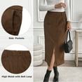 thumbnail image 6 of Corduroy Skirt for Women Casual Pencil Skirt High Waisted Mid-Length Skirt with Slit Elegant Work Office Skirts, 6 of 9