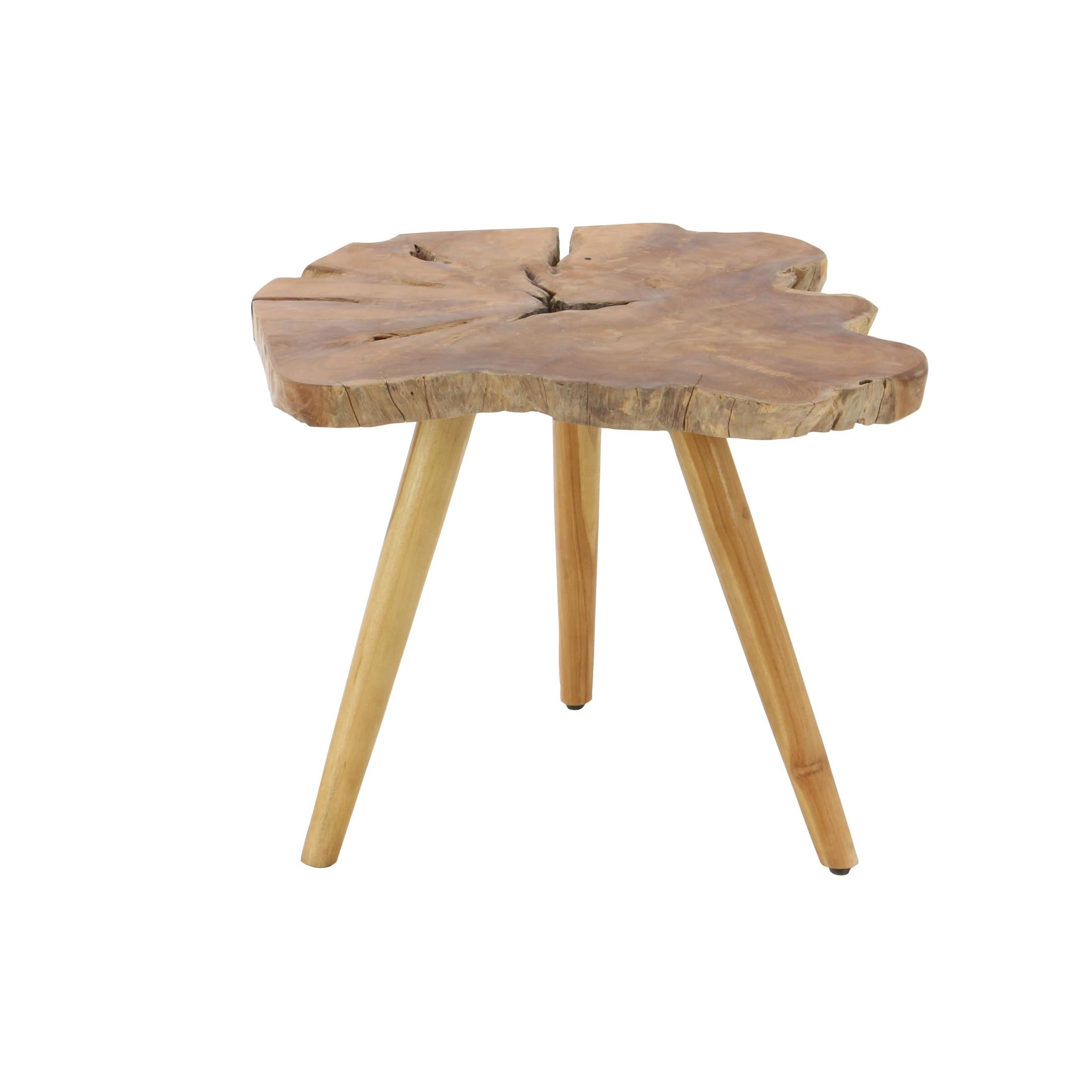 DecMode 27" x 20" Brown Teak Wood Handmade Live Edge Accent Table with Tripod Legs, 1-Piece