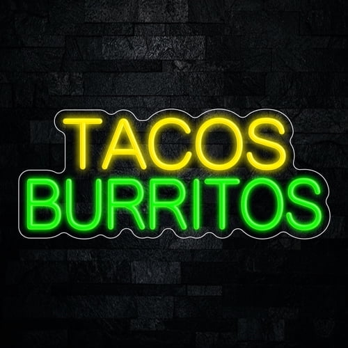 Tacos Burritos Neon LED Sign 24"L x 10"H #32766