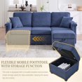 thumbnail image 3 of L-Shaped Sectional Sofa,Corduroy Convertible 3-Seat Sofa Couch with Pull-Out Storage,Ottoman for Living Room,Apartment,Navy, 3 of 7