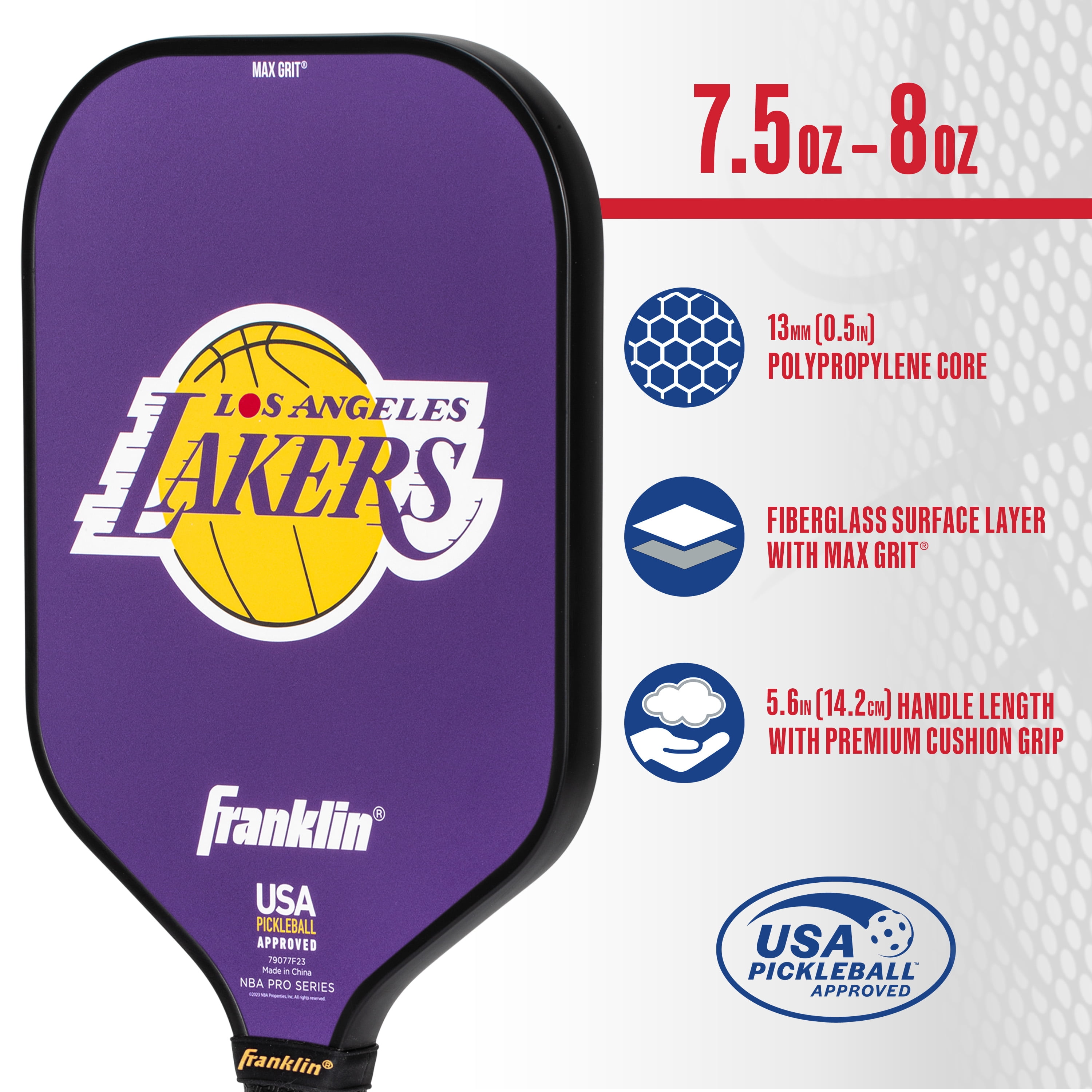 Franklin Sports NBA Los Angeles Lakers Pickleball Paddle - Official NBA Team Pickleball Paddles - USAP (USAPA) Approved Premium Quality Pickleball Paddles - Authentic Team Logos + Colors