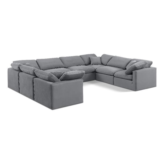 Meridian Furniture Indulge 258" Velvet U-Shaped Modular Sectional in Gray