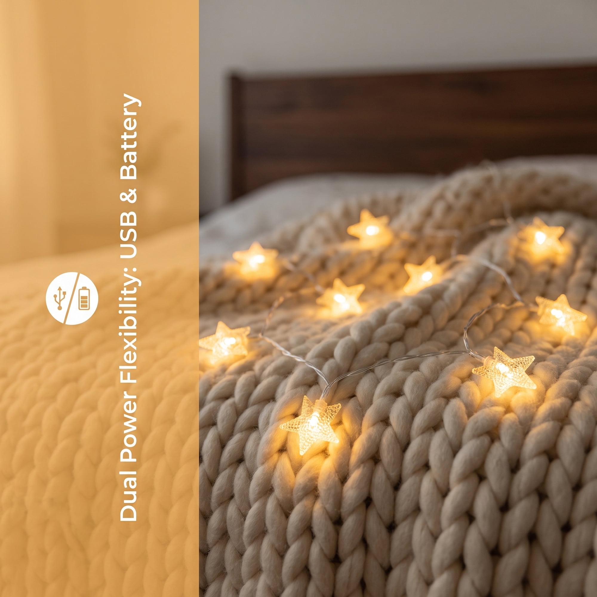 Unique Bargains 3D Star Lights with Flexible Design 9.8 ft Warm White USB Powered