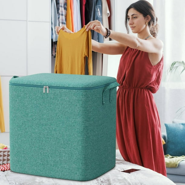 Bolsa de almacenamiento de gran capacidad con cierre de cremallera, 1 bolsa de lino con asa para edredones y ropa, tela resistente para organizar el dormitorio y embalar para viajes. Aestivo