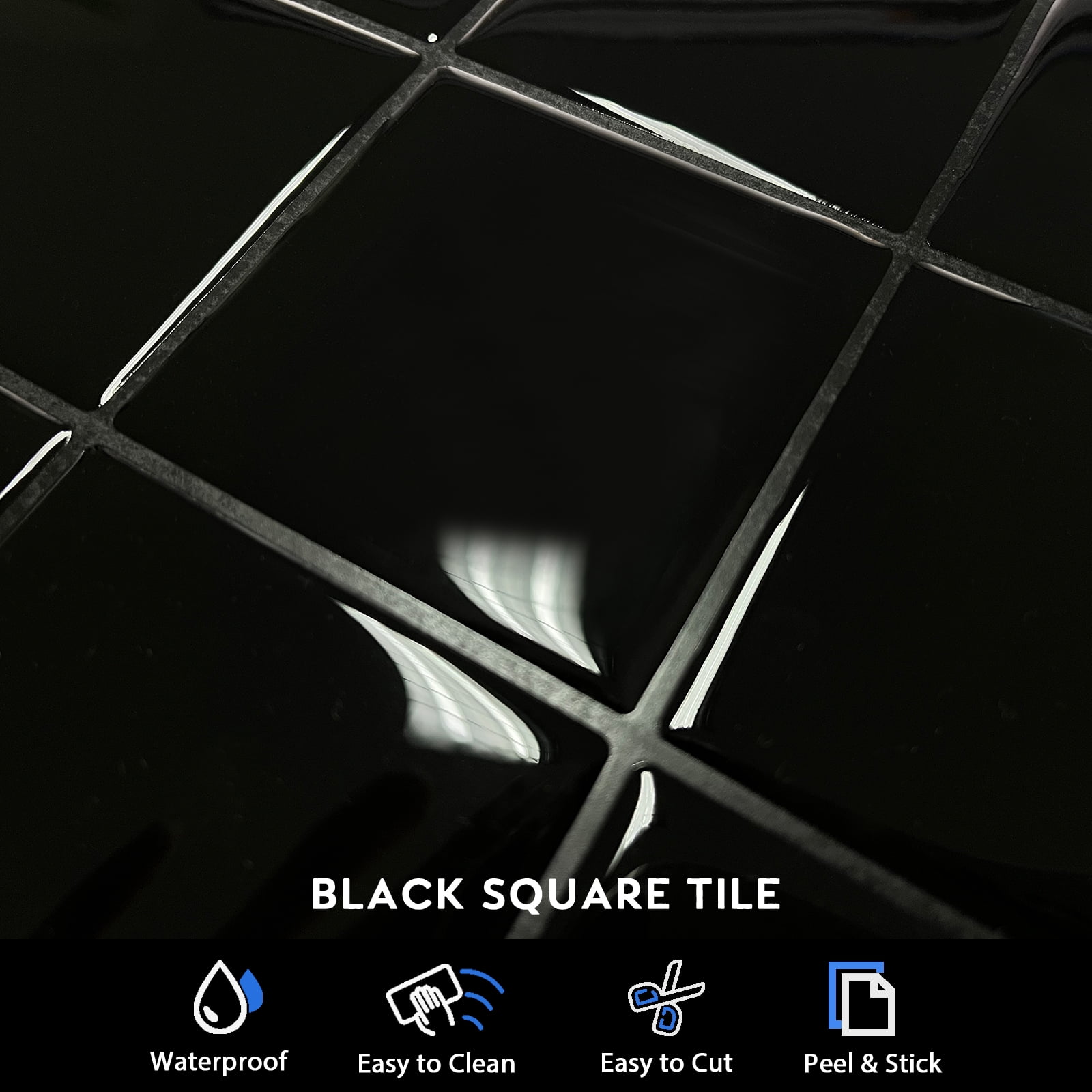 10-Sheet Black Peel and Stick Backsplash Square Tile, 10"x10" Self Adhesive Stick on Wall Tiles Sticker for Kitchen Bathroom Laundry