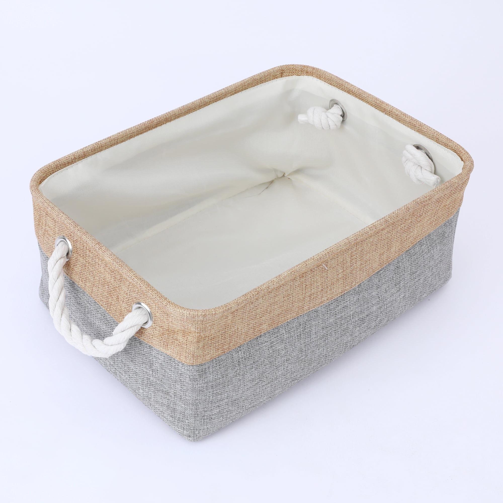 Unique Bargains Storage Bin with Handle Fabric Cube Grey/Brown 14*10*6.5in