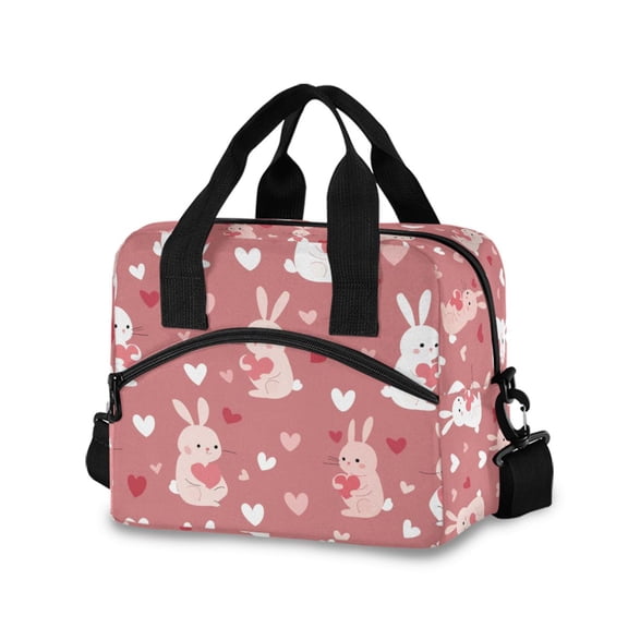 FORMRS Reusable Lunch Bag for Work School Leakproof Insulated Cooler with Adjustable Shoulder Strap, Bunny Love Blooms