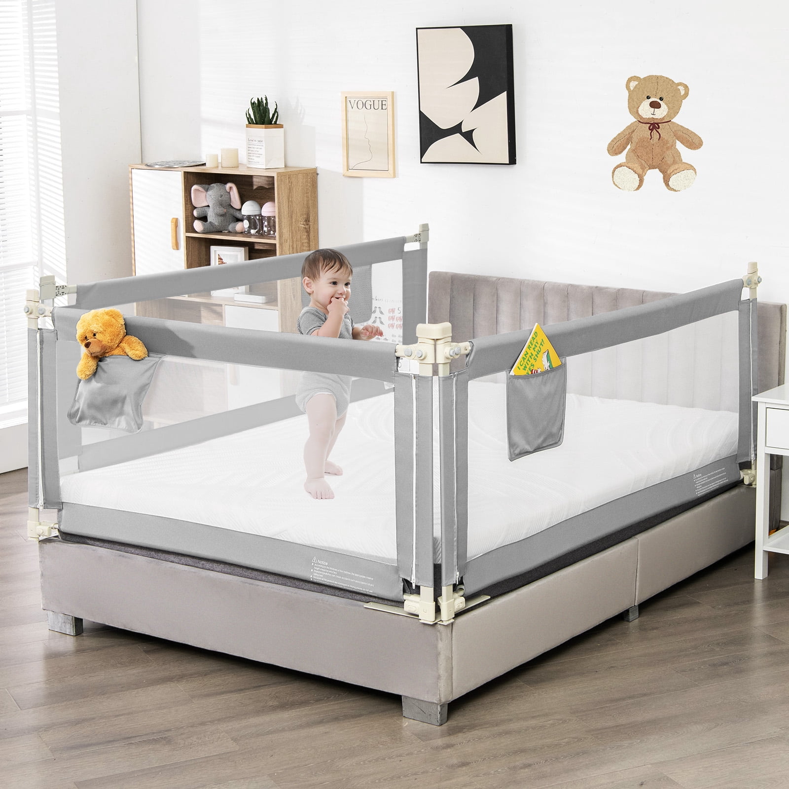 Infans 57" Bed Rails for Toddlers Vertical Lifting Baby Bed Rail Guard with Lock Grey