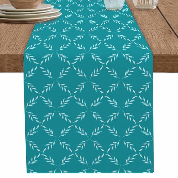 nqOlkjepod Teal Morocco Table Runner 72 Inches Long Farmhouse Dress Scarves, Geometric Leaf Diamond Lattice Abstract Dining Tablerunner for Coffee Table/Kitchen Island/Party Décor, 13" x 72"