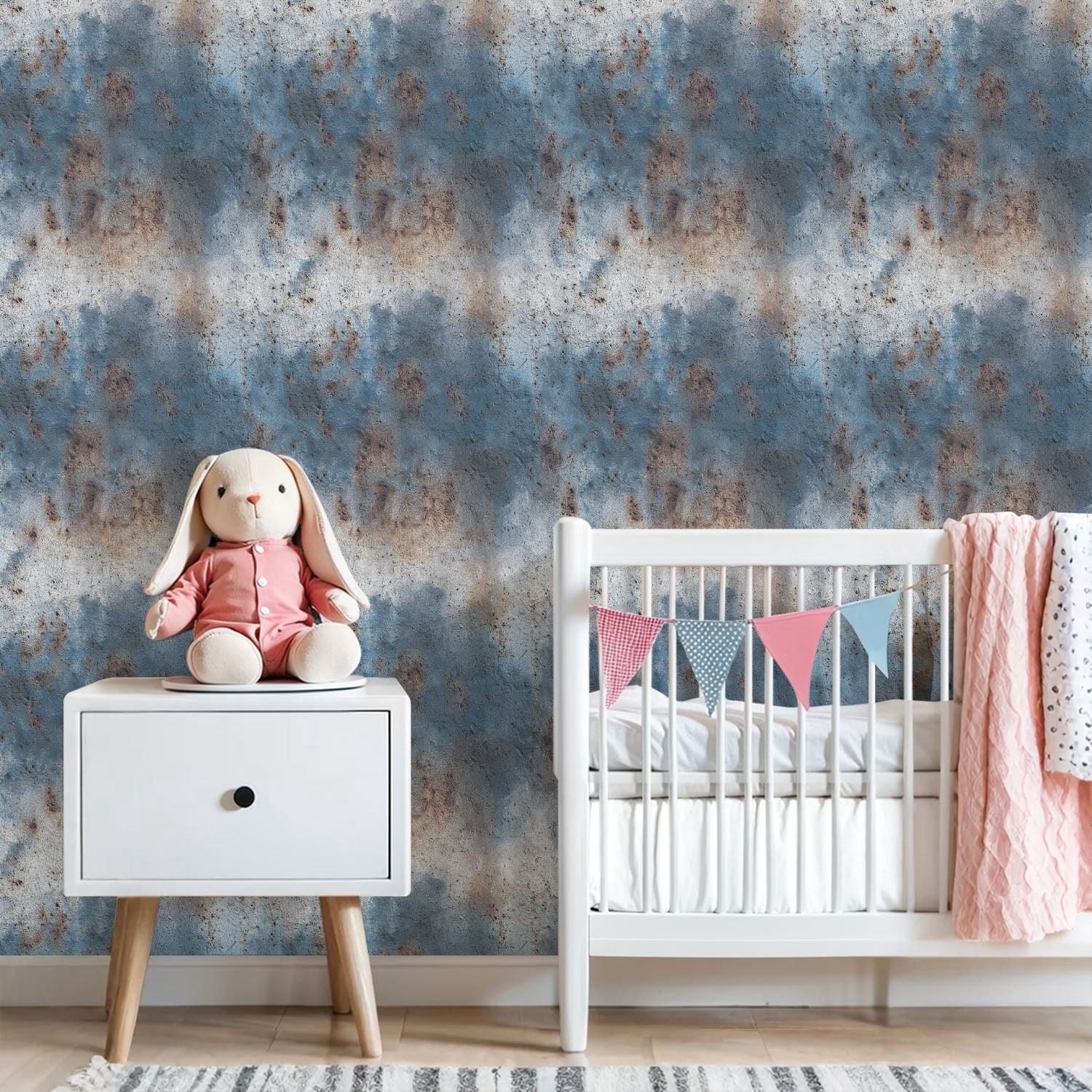 Modern Industrial Weathered Concrete Texture Blue Gray Paint Rust Stains Wall Mural 23.6in x 9.8ft Self Adhesive Removable Wall Paper Renter Friendly Wallpaper for Bedroom Cabinets