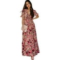 thumbnail image 2 of Ruyang Boho Floral Casual Dress Women's 2024 Summer Short Sleeve Casual Midi Dresses V Neck Floral Sundress Wrap Dress, 2 of 9