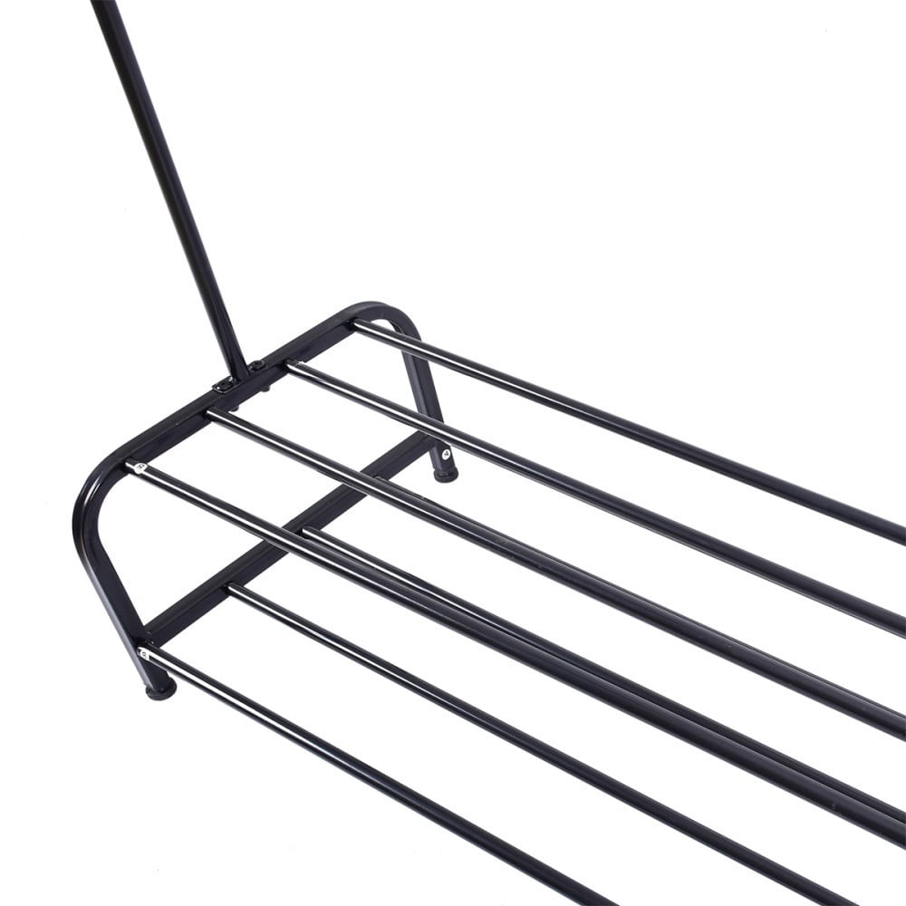Heavy Duty Garment Rack, Metal Clothes Rack with Bottom Shelf, Freestanding Clothing Rack for Bedroom, Laundry Room, Entryway, Small Spaces, Black