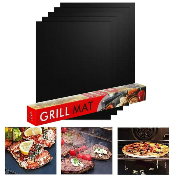 Kibhous BBQ Grill Mat Set of 5 Baking Mats Resuable Non-Stick Works on Electric Grill Gas Charcoal BBQ 15.75 x 13 inch
