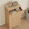 thumbnail image 3 of 13 Gallons Tilt Out Trash Can Cabinet, Wooden Fluted Trash Can Cabinet with Drawers, Hidden Garbage Can Laundry Cabinet with Hooks for Kitchen Living Room, Natural Oak, 3 of 7