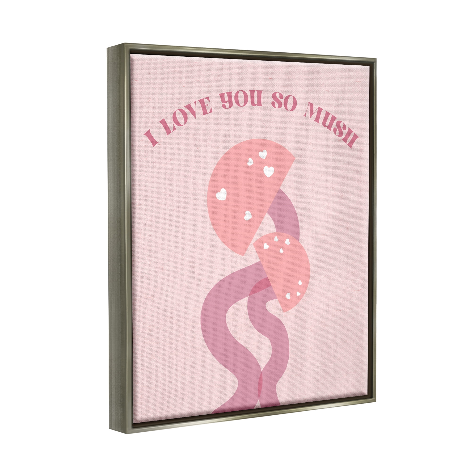Stupell Industries Love You Pink Mushrooms Botanical & Floral Painting Gray Floater Framed Canvas Art Print Wall Art, 25 x 31