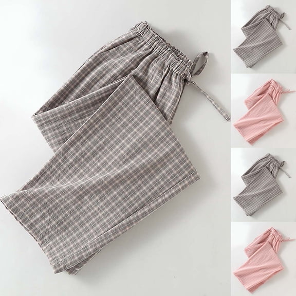 Antinious Women Casual Plaid Print High Waist with Drawstring Soft Comfortable Pajama Pants Sleepwear,Winter Pants for Women,Pajama Pants Women,Pink,M