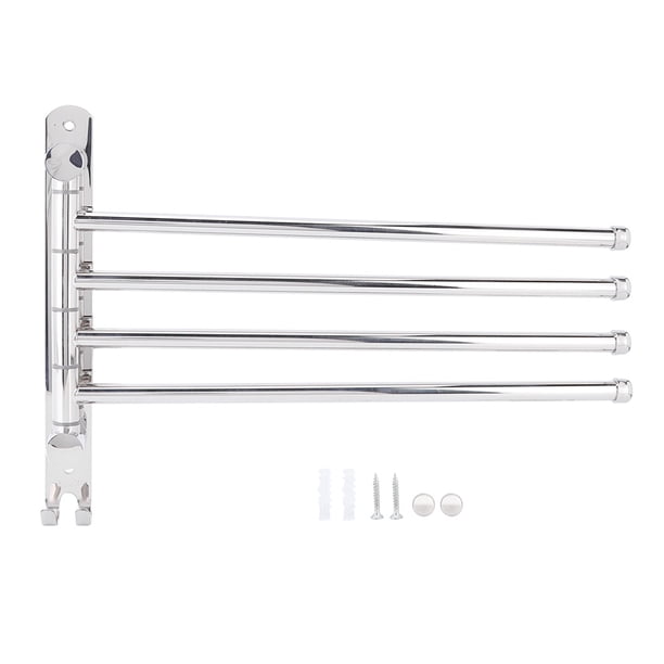 Toallero giratorio de pared de acero inoxidable con 4 varillas, soporte para estante, barra organizadora para baño