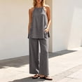 thumbnail image 2 of akafmk Womens 2 Piece Linen Sets Fashions Spaghetti Straps Cami Top with Back Tied and Wide Leg Pants Set Casual Beach Travel Outfits, 2 of 7