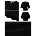 thumbnail image 5 of Chiclily Womens 3/4 Sleeve Wrap Blouse Black Medium V Neck Dressy Casual Top Ruched T-Shirts, 5 of 6