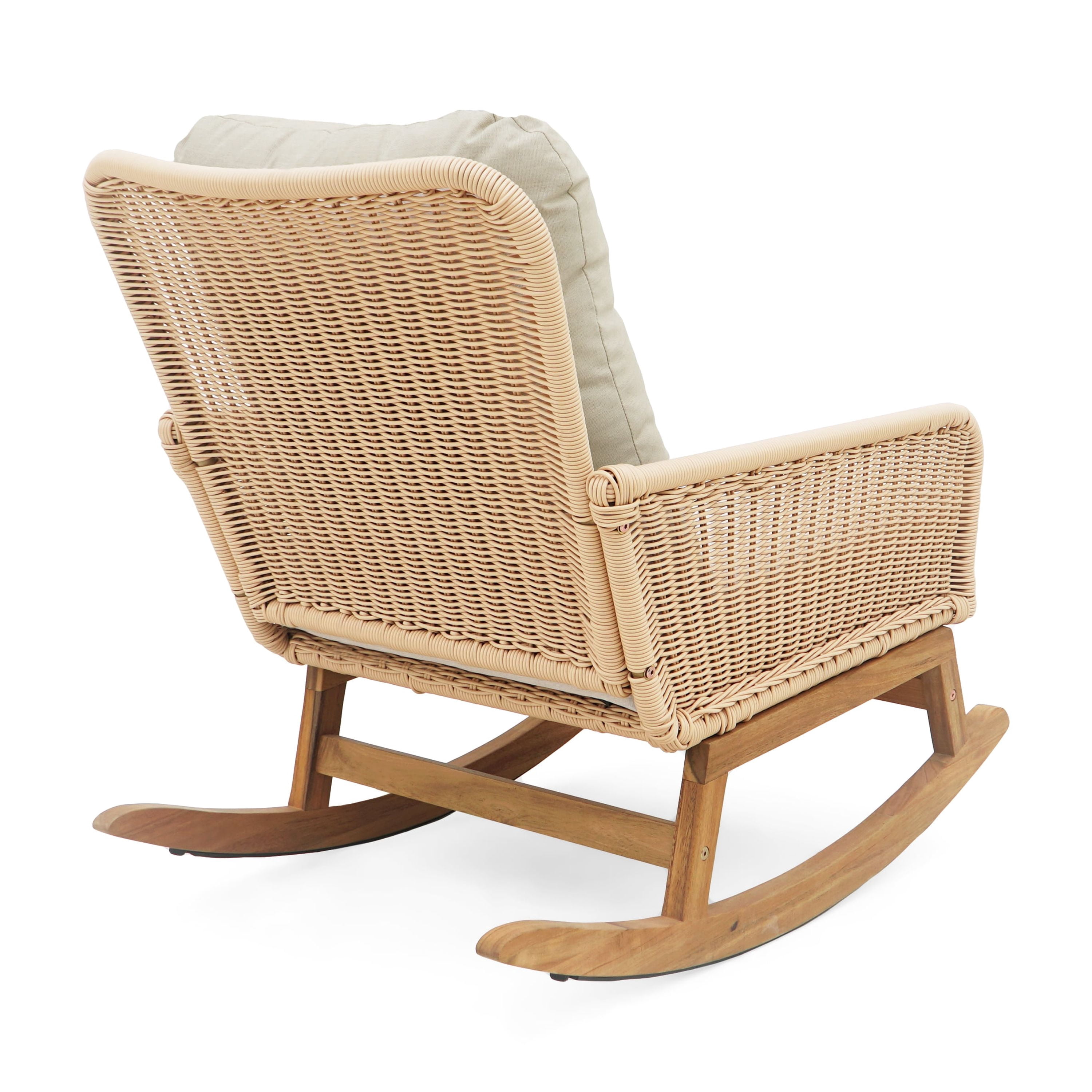 Rocking Chair, Minimalist Beige Wicker Chair with Soft Cushions for Patio Balcony, Beige