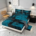 thumbnail image 2 of Manfei Ombre Grunge Queen Sheets, Teal Black Oil Painting Queen Sheet Sets, Black Reversible 4 Pieces1 Flat Sheet + 1 Fitted Sheet + 2 Pillowcases, 2 of 6