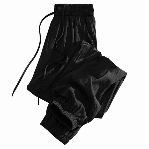 VEKDONE Jogger Pants for Women Elastic Waist Drawstring Plus Size Tapered Pants Casual Loose Fit Lightweight Sweatpants Straight Trousers with Pockets Black XL