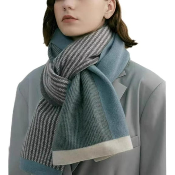 Womens Elegant Striped Winter Knit Scarf Vintage Plaid Thick Scarf Soft Cold Weather Warm Scarves Accessories