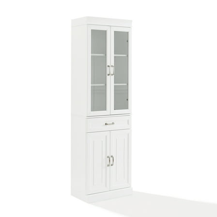 Crosley Furniture Stanton Traditional Wood Glass Door Pantry in White
