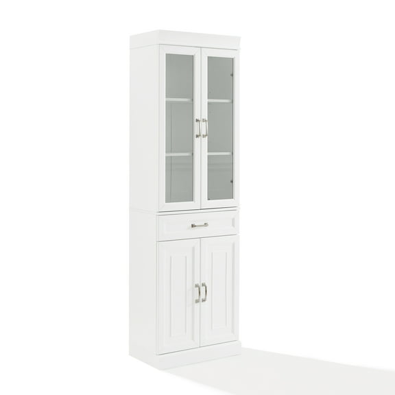 Crosley Furniture Stanton Traditional Wood Glass Door Pantry in White