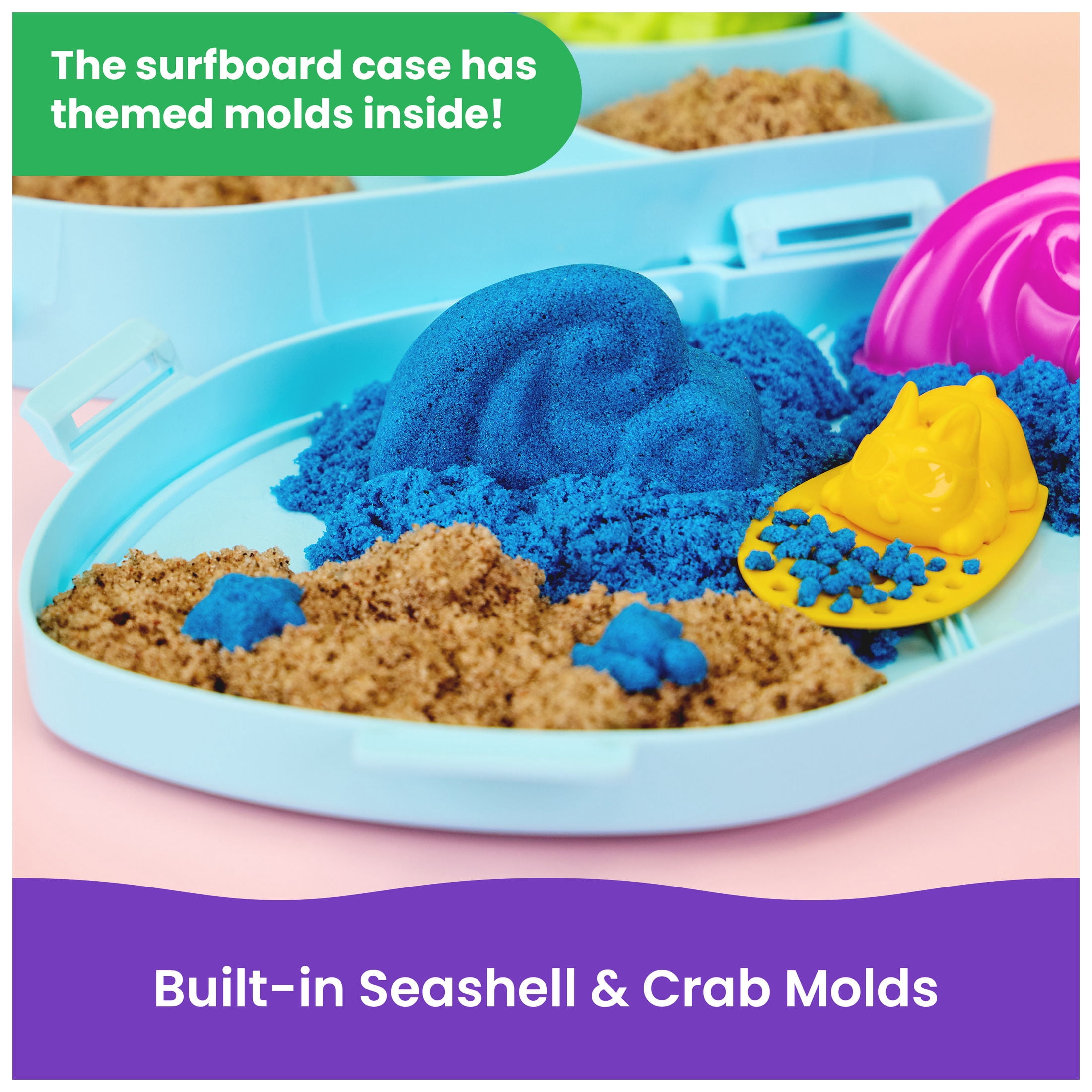 Kinetic Sand, Surf 'N Sand Paradise Playset with 10 oz Play Sand, 3 Tools & Molds