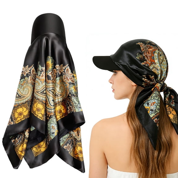 EEEkit Women's Satin Head Scarf with Sun Visor Brim Hat, 2 In 1 Satin Sun Visor Hat, Wide Brim Headband Scarf, UV Protection Foldable Travel Summer Bonnet