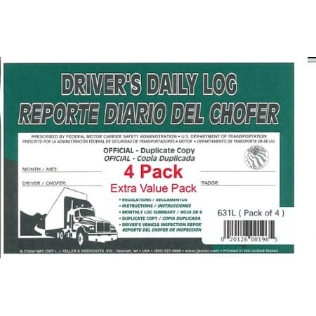Bus Drivers Log Book J.J. Keller 631L Drivers Daily Log Book, Bilingual, 2-Ply, w/Carbon w/Recap & Simplified DVIR, Book Format, English/Spanish, 5-1/2 x 8-1/2 - Pack of 4 ()