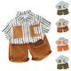 thumbnail image 4 of Odeerbi 6M-5Y Niños Trajes de Verano Rayas Algodón Manga Corta Camisa Pantalones Cortos Conjunto Color Block Pantalones Cortos Dos Piezas, 4 of 4