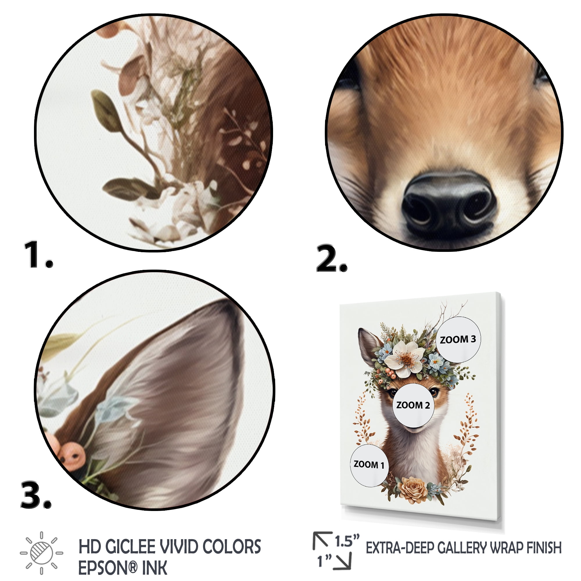 Designart Cute Baby Fox With Floral Crown II Canvas Wall Art