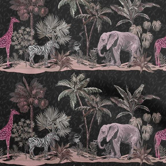 oneOone Polyester Spandex Black Fabric Tropical Fabric For Sewing Printed Craft Fabric By The Yard 56 Inch Wide