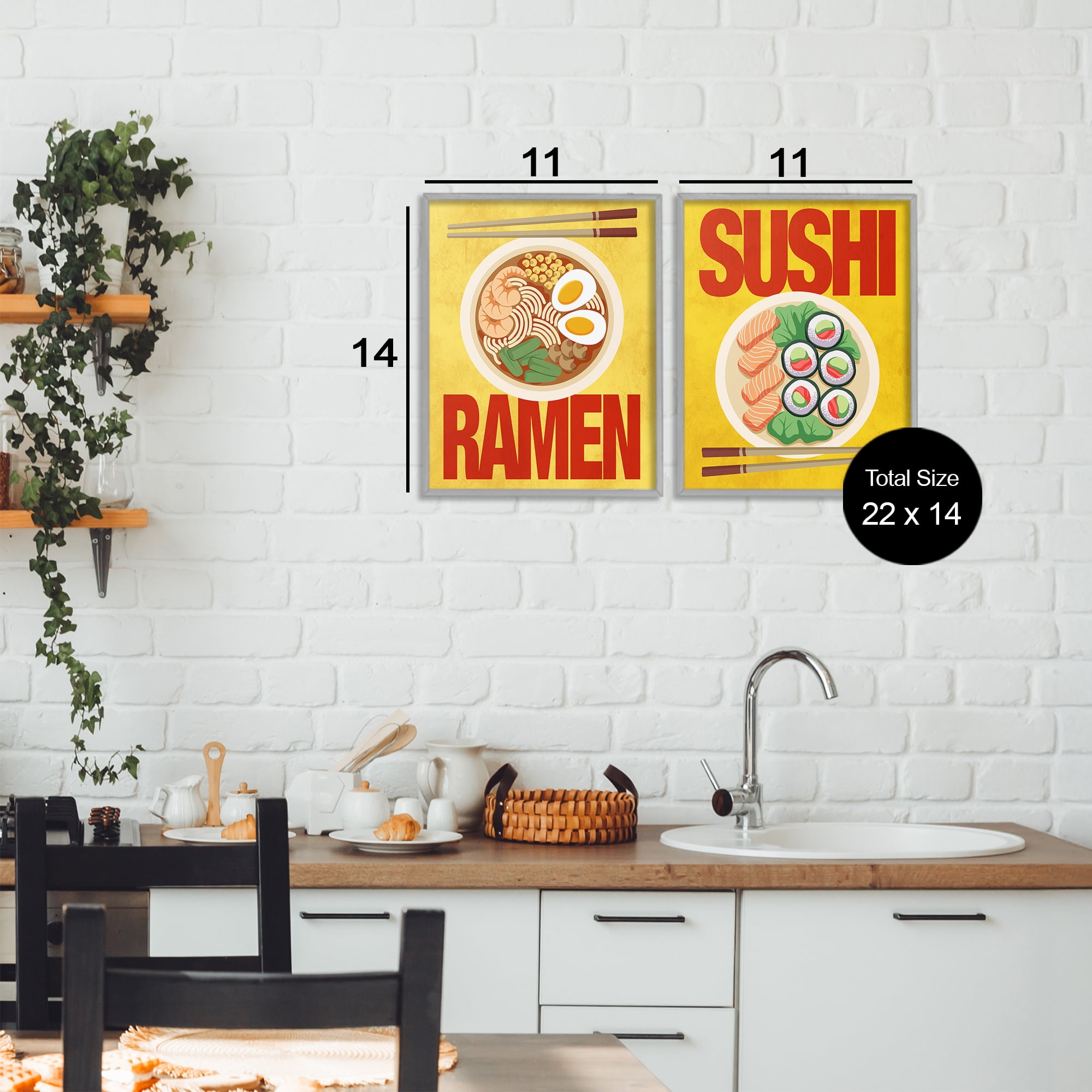 Stupell Industries Ramen & Sushi Japanese Cuisine 2 Piece Gray Framed Giclee Art Set, design by Marcus Prime