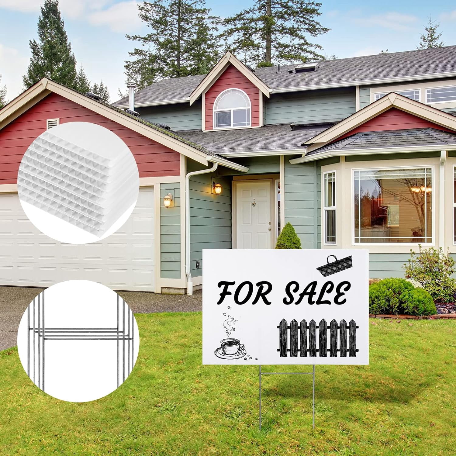 24 Sets Blank Yard Signs with Stakes Waterproof Double Sided Corrugated Lawn Symbol for Party Decorations, Garage Sale, Guidepost, Open House (White)