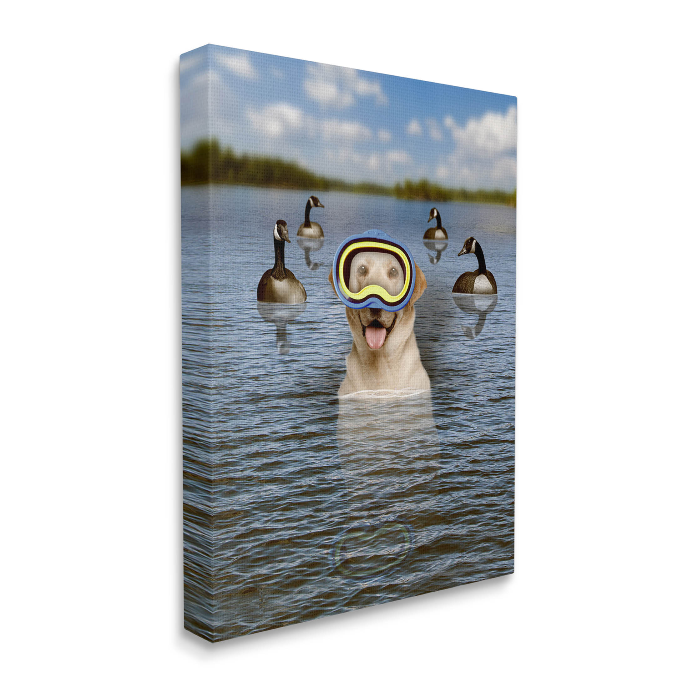 Funny Dog Goggles Swimming Bay Animals & Insects Graphic Art Gallery Wrapped Canvas Print Wall Art