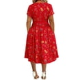 thumbnail image 3 of CHGBMOK Vintage Floral Wrap Midi Dress Women High Waist Tummy Control Short Sleeve Pocket Flowy Sundress S-5XL Elegant Dress for Wedding Party Daily Travel, 3 of 7